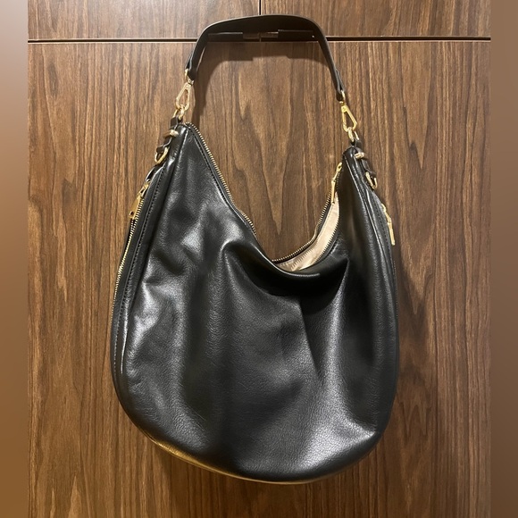 INC Brand - Black Faux Leather Shoulder Bag with Gold Hardware - Picture 2 of 9